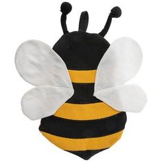 a black and yellow stuffed bee with white wings