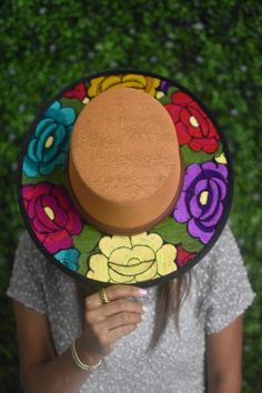 This women's hat is hand embroidered in Mexico. Adjustable Embroidered Straw Hat With Short Brim, Adjustable Embroidered Sun Hat With Flat Brim, Adjustable Embroidered Straw Hat With Curved Brim, Adjustable Embroidered Flat Brim Sun Hat, Adjustable Embroidered Hat With Short Brim, Traditional Flat Brim Hat, Embroidered Adjustable Short Brim Hat, Traditional Embroidered Hat With Short Brim, Adjustable Embroidered Short Brim Hat