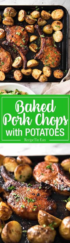 baked pork chops with potatoes in a pan