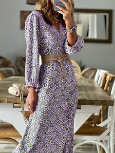 Gender:?WomenType:?DressesFeature:?Bohemian Print, V-Neck, Long SleeveMaterial:?PolyesterStyle:?Casual/FashionColor:?Purple, Multicolor?Size:?S, M, LPlease Note:?All Dimensions Are Measured Manually With A Deviation Of 1 To 3cm. Patterned V-neck Maxi Dress, Purple V-neck Maxi Dress For Fall, Non-stretch V-neck Printed Midi Dress, Non-stretch Printed Midi Dress With V-neck, Patterned V-neck Midi Dress For Fall, Bohemian Print, Bohemian Dress, Womens Maxi Dresses, Purple Dress