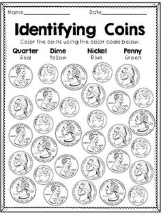 an activity sheet for identifying coins