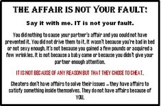 a sign that says, the affair is not your fault say it with me its not your fault