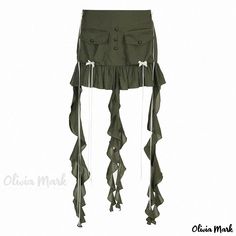 Olivia Mark - Chic Design Low-Waist Mini Skirt with Draped Flowing Ribbons Irregular Skirt, Mesh Skirt, Ruffle Skirt, Types Of Skirts, Low Waist, Leaf Prints, Pure Color, Chic Design, Olivia Mark