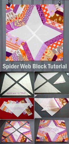 the instructions for how to make an easy spider web block quilt with scraps and paper