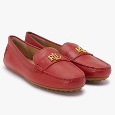 Ralph Lauren Barnsbury Leather Slip-On Driver Flats Red Sunstone Size 7b Nib. The Loafer Is A Classic Style And Closet Staple. This New Season Version From Lauren Ralph Lauren The 'Barnsbury' Is Crafted From Premium Leather With Luxurious Leather Lining And A Comfy Bobbled Rubber Sole. An Easy To Wear Slip On Style. Iconic 'Lrl' Logo Adds Detail To The Upper As Well As Top Stitching And Raised Seaming. Signature Lauren Ralph Lauren Branding Is Seen To The Foot-Bed And Sole. Ralph Lauren Moccasins Women, Ralph Lauren Shoes, Foot Bed, Top Stitching, Leather Slip Ons, New Season, Lauren Ralph Lauren, Flat Shoes Women, Loafer Flats