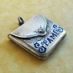 Antique Edwardian Silver Enamel STAMP CASE Fob Charm Case Charm, Chatelaine, Silver Enamel, Vintage Jewellery, Charm Bracelets, Postage Stamps, Vintage Charms