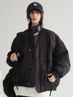 ❤︎Loose workwear style down jacket❤︎ Black Oversized Techwear Outerwear, Black Utility Jacket For Winter Streetwear, Oversized Black Cotton Outerwear, Urban Black Utility Jacket For Winter, Oversized Black Urban Utility Jacket, Black Urban Utility Jacket For Winter, Black Puffer Jacket With Stand Collar And Pockets, Oversized Techwear Outerwear With Pockets, Urban Oversized Black Outerwear