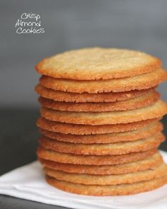 a stack of cookies sitting on top of a white napkin