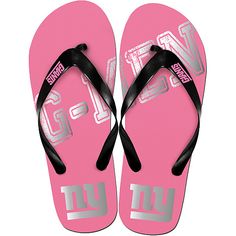 Women's Team Beans New York Giants Pink Foil Flip Flops New York Giants Football, Buffalo Bills Football, Green Bay Packers Football, Pink Flip Flops, Football Fashion, Shoes Socks, Nfl Packers, Nike Tennis Shoes