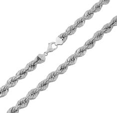 Here's a Rope Chain Necklace. From our Rope Chains collection, this 14K White Gold Rope Chain Necklace features a shiny finish. Product Details: Metal: Real 14K Gold 2.5mm: 12.90 grams (0.53 g/in)3.0mm: 18.82 grams (0.78 g/in)4.0mm: 29.53 grams (1.23 g/in)5.0mm: 43.66 grams (1.81 g/in)6.0mm: 57.81 grams (2.40 g/in) Length: All weights are written in 24" version, the weight will change depending on the size you choose. Bail/Clasp: Lobster Lock Real Gold Jewelry, Gold Rope Chains, Rope Chain Necklace, Rope Chain, Staple Pieces, Real Gold, Diamond Bracelet, Diamond Jewelry, Timeless Fashion