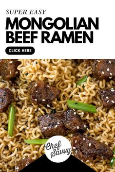 Save this Easy Mongolian Stir Fry Beef Ramen Noodle Recipe. Just like PF Chang’s Mongolian Beef but with Ramen Noodles! Ready in less than 30 minutes. Follow Chef Savvy for more Copycat & Restaurant Inspired Recipes!