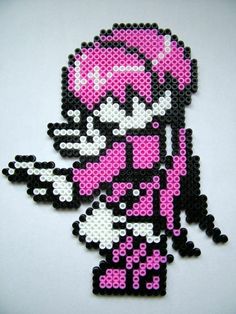 the pixel art is made out of plastic beads