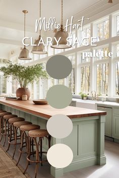 an image of a kitchen with many colors on the counter top and bar stools