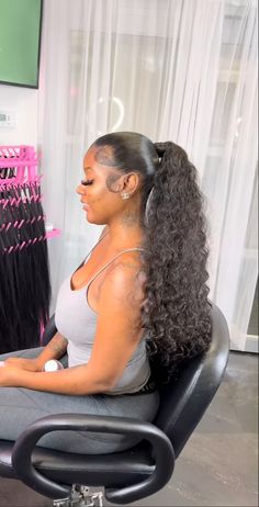 Mid Ponytail Hairstyles, Hairstyles Cheer, Mid Ponytail Hairstyles Black Women, Ponytail Ideas For Black Women, Pony Tailed Hairstyle, Ponytail Hairstyles Black Women, Mid Ponytail, Cute Ponytail Hairstyles, Slicked Back Ponytail