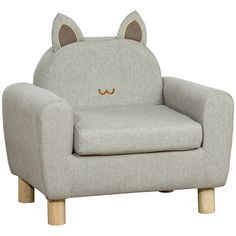 a grey chair with a cat face on it