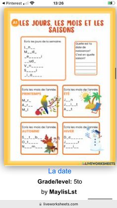 the french language worksheet for children with pictures and words on it, including