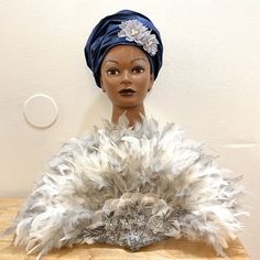 New Handcrafted African Feather Fan. Bridal Fan. Made With High Quality Feathers. Embellished With 3d Lace Flowers, Flowers, And Rhinestones. Super Full And Thick. Made With 4 Yards Of Feathers, Hand Crafted Lace. Every Inch Of The Fan Is Made With Love. Great For Any Special Occasion. Statement Pieces, Just Absolutely Beautiful. Wow. Gele Hat Not Included Color: Gray, White, Silver 26x14 Inches Feather Hand Fan, Bridal Fan, Feather Fan, Lace Flowers, Hand Fan, White Silver, Gray White, Statement Pieces, Feathers