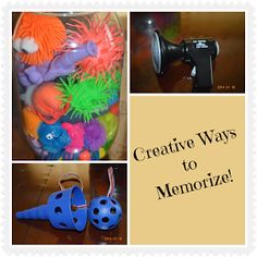 four different pictures with the words creative ways to memorizze on them and an image of