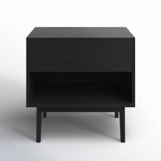 a black nightstand with two drawers on one side and an open drawer on the other