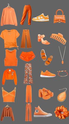 Orange And White Outfits For Women, Orange Clothing Aesthetic, Bright Orange Shirt Outfit, Orange Inspired Outfits, Yellow And Orange Outfit, All Orange Outfit, Orange Fall Outfit, Orange Aesthetic Outfits, Orange Outfit Ideas