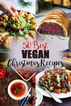 the cover of 50 best vegan christmas recipes, including meats and veggies