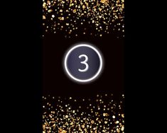 the number three on a black background with gold confetti flecks around it