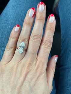 Designer Katherine Kane’s nail art and a custom K Kane engagement ring French Manicure Nail Art, Red French Manicure, Manicure Nail Art, Red French, French Manicure, Nail Manicure, Diamond Engagement