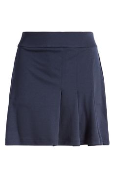 This stretchy jersey skort is designed with a wide elastic waistband and a trio of side pleats. 15" center front length; 2 1/2" inseam; 19" leg opening (size Medium) Elastic waist Lined shorts Back zip pocket Moisture-wicking fabric engineered for dryness and comfort 100% polyester Machine wash, tumble dry Imported J Lindeberg, Moisture Wicking Fabric, Moisture Wicking, Zip Pockets, Elastic Waist, Nordstrom, Size Medium, Elastic, Fabric