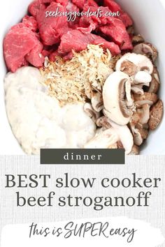 the best slow cooker beef stroganooffe recipe with mushrooms and gravy