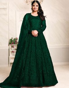 Green Net Anarkali Anarkali Net Floor, Green Anarkali Suits, Party Wear Long Gowns, Green Anarkali, Floor Length Anarkali, Anarkali Dresses, Designer Salwar Kameez, Long Anarkali, Designer Anarkali Suits