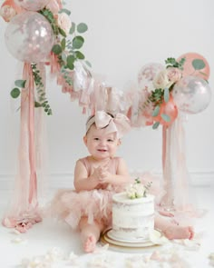 Dusty Rose 1st Birthday, 1st Photoshoot First Birthdays, Rose Birthday Theme, Rose Gold First Birthday, 1st Birthday Shoot, First Birthday Photoshoot, Baby Birthday Photoshoot, Cake Photoshoot