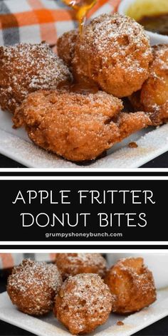 apple fritter donut bites on a white plate