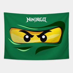 a green ninja's face with the word ninja on it and eyes drawn in white