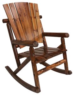 a wooden rocking chair on a white background