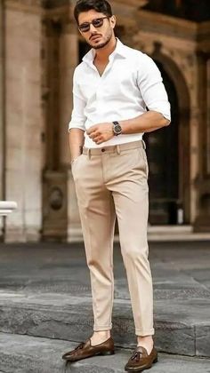 Office Wear Mens, Pants For Wedding, Khaki Pants Outfit Men, Cream Pants Outfit, Outfits On Amazon, Best Fashion Outfits, Beige Pants Outfit, Beige Pants Men, Khaki Pants Outfit