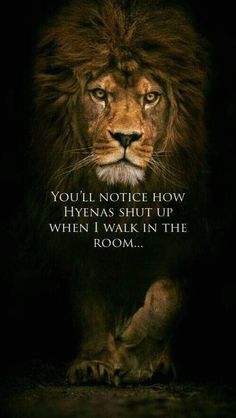 a lion with the quote you'll notice how hyenas shut up when i walk in the room