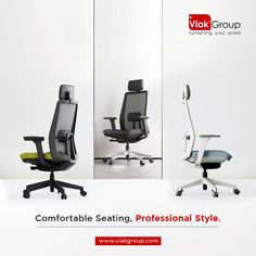 an office chair with the words comfortable seating, professional style