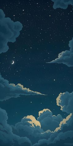 the night sky with stars and clouds