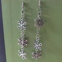 Handmade Snowflake Dangle Earrings Colors: Silver Support An Artist! Not Hypoallergenic. See Pictures For Measurements. Handmade White Snowflake Jewelry, Silver Snowflake Earrings For Gift, Winter Snowflake Earrings For Gifts, Snowflake Dangle Earrings, Sterling Silver Snowflake Earrings, Honey Bee Earrings, Earrings Bead, Front Back Earrings, Gemstone Drop Earrings