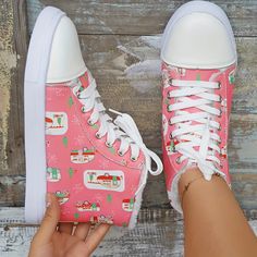 Cute and Cozy: Women's Cartoon Print Canvas Shoes - Casual, Plush-Line Cute High-top Sneakers, Cute Canvas Shoes With Round Toe, Casual Winter High-top Sneakers With Flat Heel, Casual Winter Canvas Sneakers, Cute High-top Canvas Shoes For Streetwear, Cute Cotton Sneakers With Round Toe, Winter Canvas Sneakers With Round Toe, Cute High-top Canvas Shoes With Rubber Sole, Cute High-top Sneakers With Cartoon Print