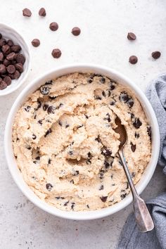 two bowls filled with chocolate chip cookie dough