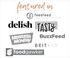 several different types of food and drink logos on a white background with the words delish tasty, buzzfeed, bitco, fried