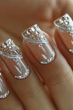 Sparkly Nails 2024 Intricate Nail Designs, Nail Art Mariage, Clear Glitter Nails, 16 Nails, Wedding Acrylic Nails, Posh Nails, Blue Nail Art Designs, Classy Nail Art