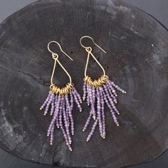 Amethyst Chandelier Earrings – Trendivine Purple Nickel-free Teardrop Dangle Earrings, Gold Amethyst Earrings With Ear Wire, Gold Amethyst Long Drop Earrings, Purple Dangle Teardrop Earrings With Ear Wire, Gold Briolette Teardrop Handmade Earrings, Lavender Teardrop Earrings With Ear Wire, Handmade Gold Briolette Teardrop Earrings, Amethyst Wire Wrapped Drop Earrings, Handmade Amethyst Teardrop Earrings