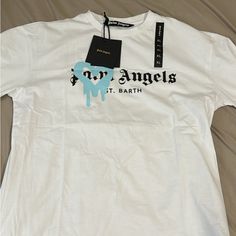 Xl New Comes With Shirt Bag True To Size Light Blue Lettering Angel T Shirt, Angel Shirt, Angel Print, Shark Shirt, Blue Shark, Summer Streetwear, Shirt Bag, Bear Shirt, Palm Angels