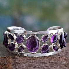 Spread Happiness! Amethyst Studs, Gold And Silver Bracelets, Purple Bracelet, Sterling Silver Cuff Bracelet, Amethyst Jewelry, Amethyst Bracelet, Sterling Silver Cuff, Silver Cuff Bracelet, Silver Earring