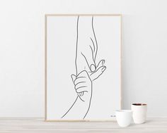 a black and white line drawing of two hands holding each other's hand in front of a white wall