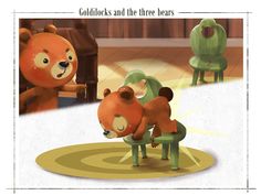 there are two teddy bears sitting in chairs and one bear is standing on the floor