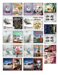 the covers of magazines are shown in multiple rows, including one for women and one for men