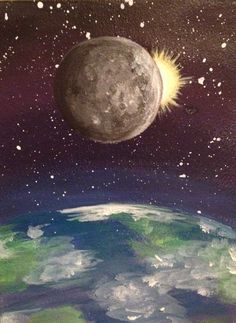 a painting of the moon and earth in space